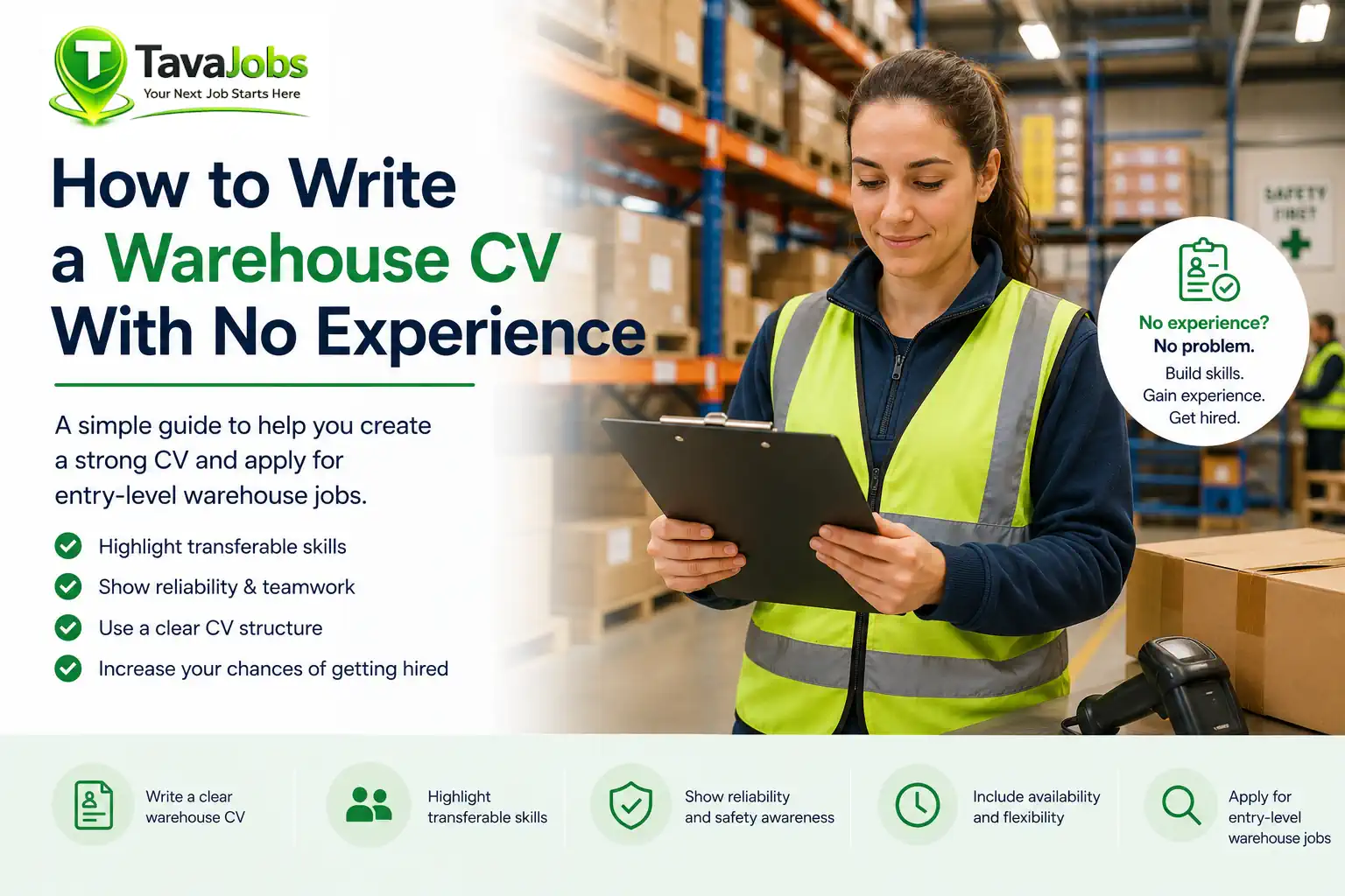 Female warehouse worker holding a clipboard in a warehouse with tips for writing a warehouse CV with no experience